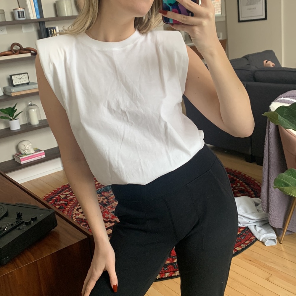 NWT White Zara Shoulder Pad Tee